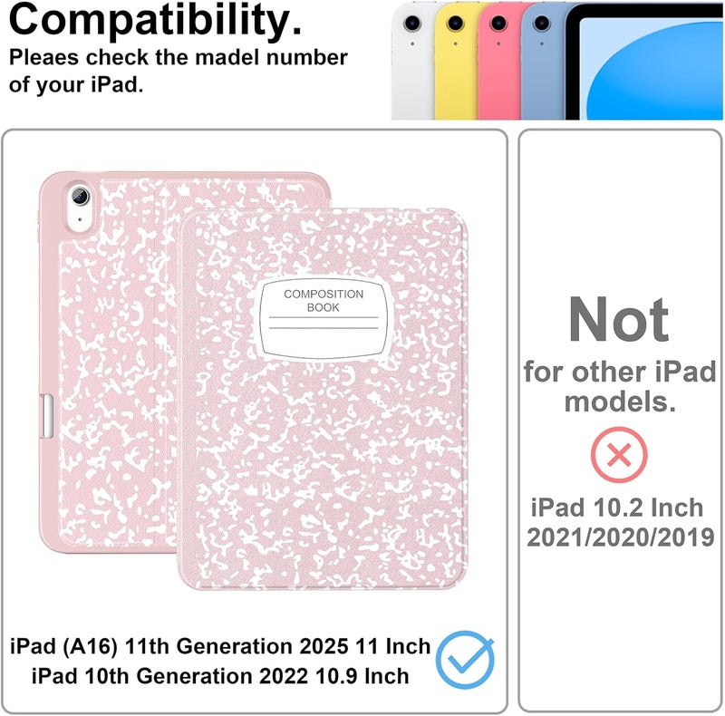 Supveco Case for iPad (A16) 11th Generation 11 inch (2025),iPad 10th Generation 10.9 inch (2022) with Pencil Holder-[Auto Wake/Sleep],Premium Folio Stand Case with Soft TPU Back Cover-Pink - Image 2